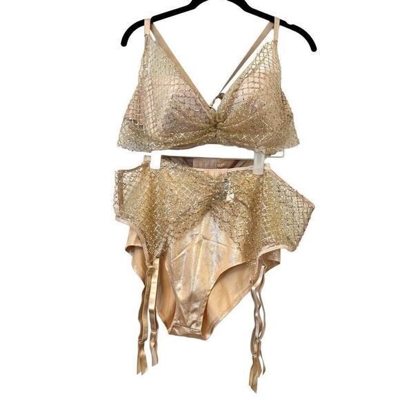 Cosplay Costume Oh La la Cheri Sheer Overlay Bra Garter & Bottom 3Pc Lingerie  S - Picture 1 of 11